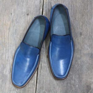 Handmade Blue Leather Loafers Shoe For Men's - leathersguru