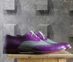 Bespoke Purple Gray Leather Wing Tip Shoes for Men's - leathersguru