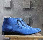 Handmade Blue Half Ankle Suede Lace Up Men's Boot - leathersguru