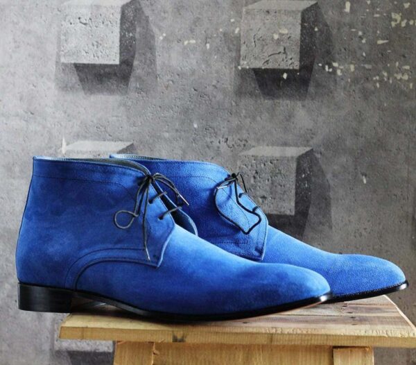 Handmade Blue Half Ankle Suede Lace Up Men's Boot - leathersguru