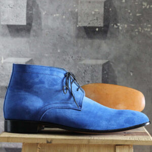 Bespoke Sky Blue Chukka Suede Lace Up Boots - leathersguru