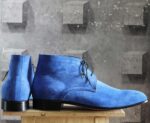 Handmade Blue Half Ankle Suede Lace Up Men's Boot - leathersguru