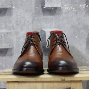 Handmade Brown Half Ankle Leather Lace Up Men's Boot - leathersguru