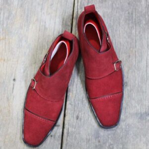 Men's Two Tone Double Monk Leather Suede Shoes - leathersguru