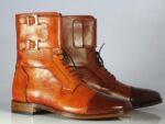 Ankle High Two Tone Cap Toe Buckle Leather Boot - leathersguru