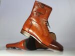 Ankle High Two Tone Cap Toe Buckle Leather Boot - leathersguru