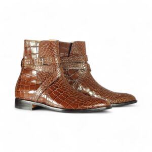 Ankle High Brown Jodhpurs Crocodile Leather Boot - leathersguru