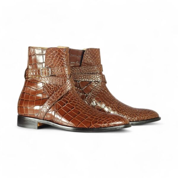 Ankle High Brown Jodhpurs Crocodile Leather Boot - leathersguru