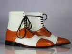 Ankle High Tan & White Cap Toe Leather Boot - leathersguru