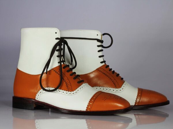 Ankle High Tan & White Cap Toe Leather Boot - leathersguru