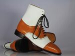 Ankle High Tan & White Cap Toe Leather Boot - leathersguru