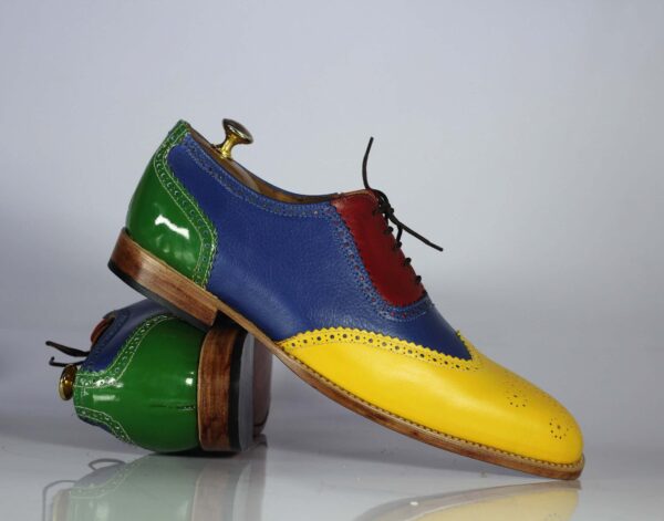 Bespoke Multi Color Leather Wing Tip Brogue Shoes For Men's - leathersguru