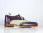 Bespoke Purple & Gray Leather Wing Tip Shoes For Men's - leathersguru