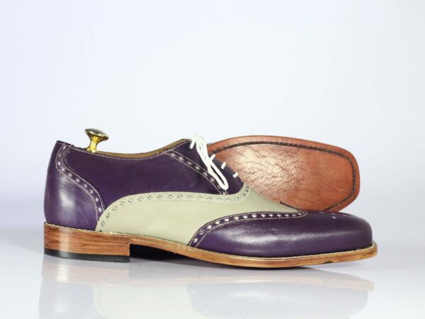 Bespoke Purple & Gray Leather Wing Tip Shoes For Men's - leathersguru