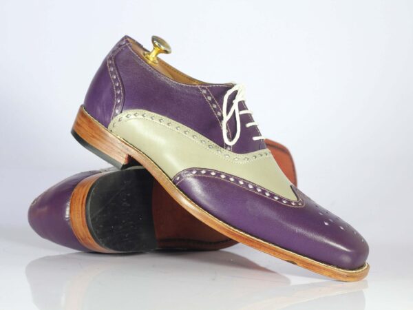 Bespoke Purple & Gray Leather Wing Tip Shoes For Men's - leathersguru