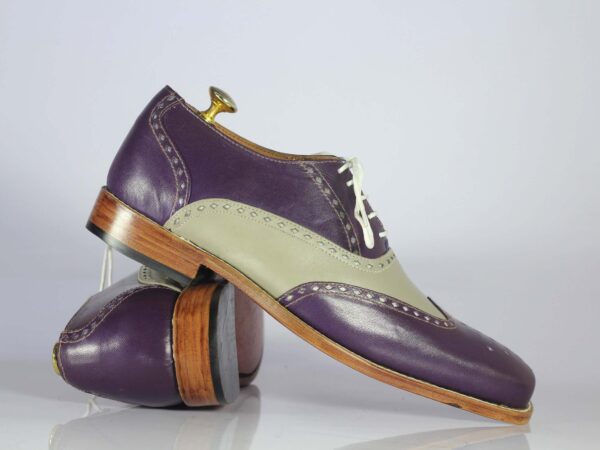 Bespoke Purple & Gray Leather Wing Tip Shoes For Men's - leathersguru