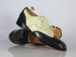 Handmade Black & Off White Wing Tip Brogue Leather Shoes - leathersguru