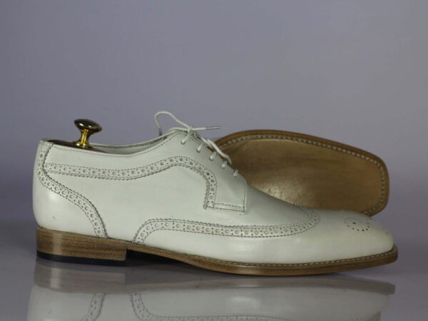 Bespoke Men's White Leather Wing Tip Brogue Lace Up Shoes - leathersguru