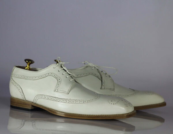 Bespoke Men's White Leather Wing Tip Brogue Lace Up Shoes - leathersguru