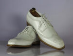 Bespoke Men's White Leather Wing Tip Brogue Lace Up Shoes - leathersguru