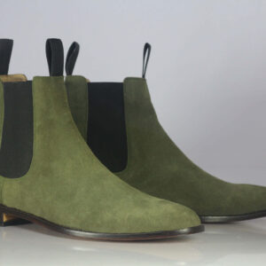 Bespoke Olive Green Suede Chelsea Boots - leathersguru