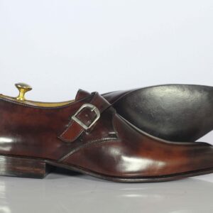 Bespoke Brown Leather Monk Strap Shoes for Men's - leathersguru