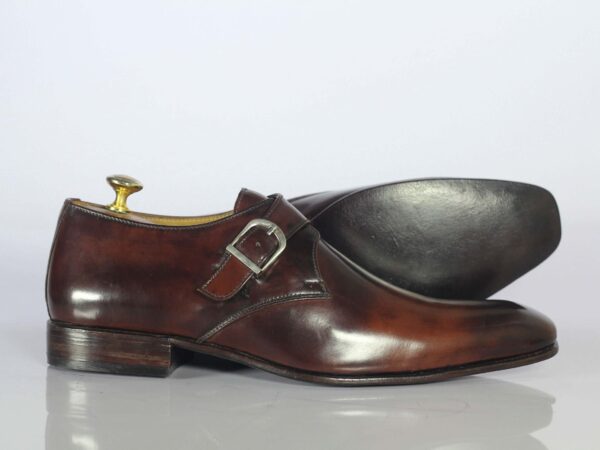 Bespoke Brown Leather Monk Strap Shoes for Men's - leathersguru