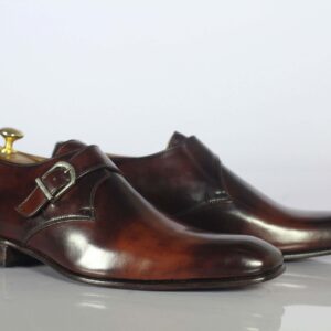 Bespoke Brown Leather Monk Strap Shoes for Men's - leathersguru