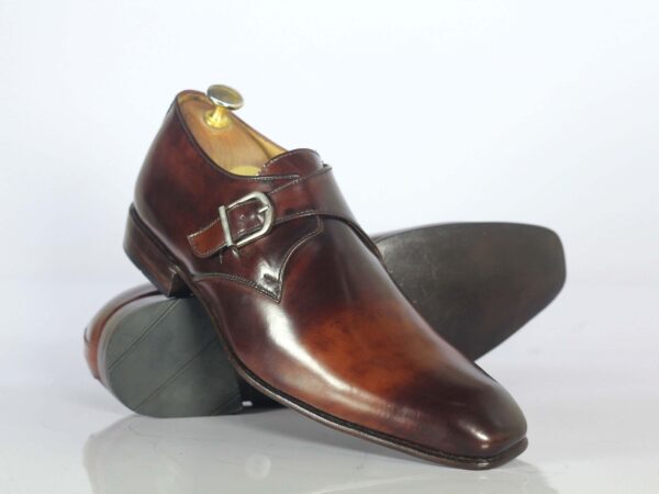 Bespoke Brown Leather Monk Strap Shoes for Men's - leathersguru