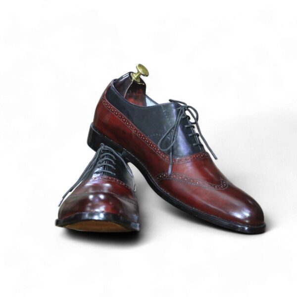 Handmade Men's Burgundy Black Dress Leather Shoes