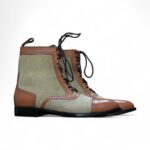 Bespoke Beige Brown Suede Leather High Ankle Lace Up Boots - leathersguru