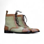 Bespoke Beige Brown Suede Leather High Ankle Lace Up Boots - leathersguru