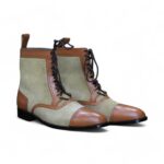 Bespoke Beige Brown Suede Leather High Ankle Lace Up Boots - leathersguru