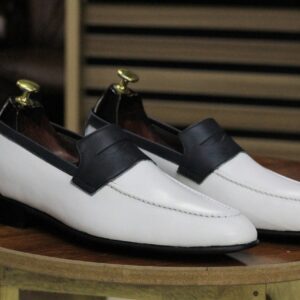 Handmade Two Tone Penny Loafer Shoes, Slip On Moccasin Leather Shoes