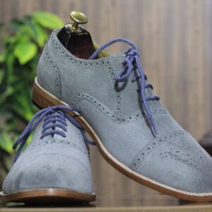 Handmade Grey Suede Shoes, Men's Cap Toe Style Oxford Shoes