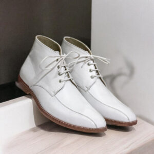 Ankle High Handmade White Lace Up Leather Classic Boot