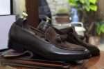 Handmade Men's Dark Brown Loafer Tussle Slip on Moccasin Shoes