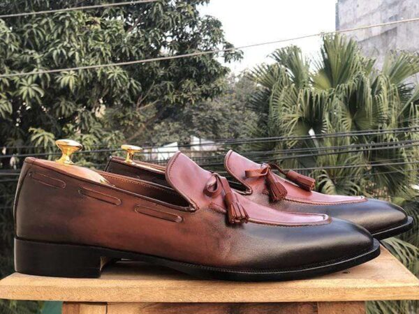 Handmade Leather Tone Burgundy Tussles Loafers - leathersguru