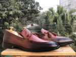 Handmade Leather Tone Burgundy Tussles Loafers - leathersguru
