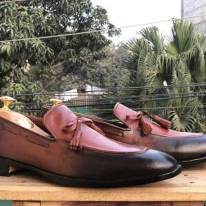 Handmade Leather Tone Burgundy Tussles Loafers - leathersguru