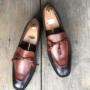 Handmade Leather Tone Burgundy Tussles Loafers - leathersguru