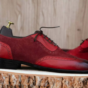 Handmade Burgundy Leather Suede Wing Tip Shoes, Men's Oxford Dress Shoes