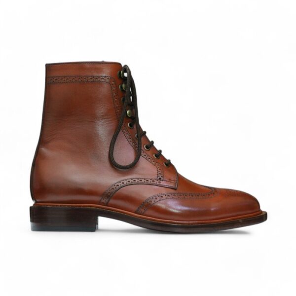 Ankle High Brown Wing Tip Brogue Lace Up Leather Boots - leathersguru