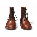 Ankle High Brown Wing Tip Brogue Lace Up Leather Boots - leathersguru