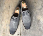 Handmade Gray Fringe Buckle Suede Shoes For Men's - leathersguru