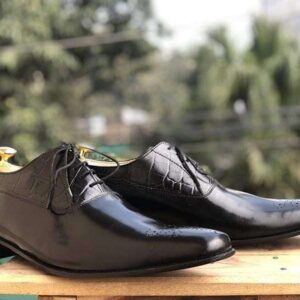 Handmade Black Leather Brogue Pointed Toe Shoe - leathersguru