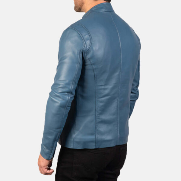 Ionic Blue Leather Biker Jacket For Men's