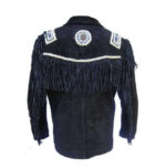 Men's Fringe Jacket Western Wear Cowboy Black Suede Jacket - leathersguru