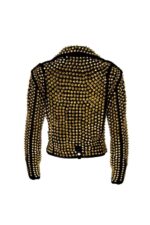 Luxury Woman Black Punk Golden Studded Cowhide Leather Jacket - leathersguru