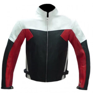 MENS BIKER LEATHER BLACK RED WHITE BIKER LEATHER JACKET, BIKER JACKET FOR MENS